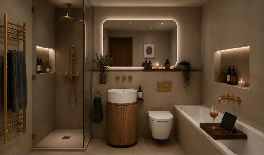 Client brief design board showing the planned bathroom